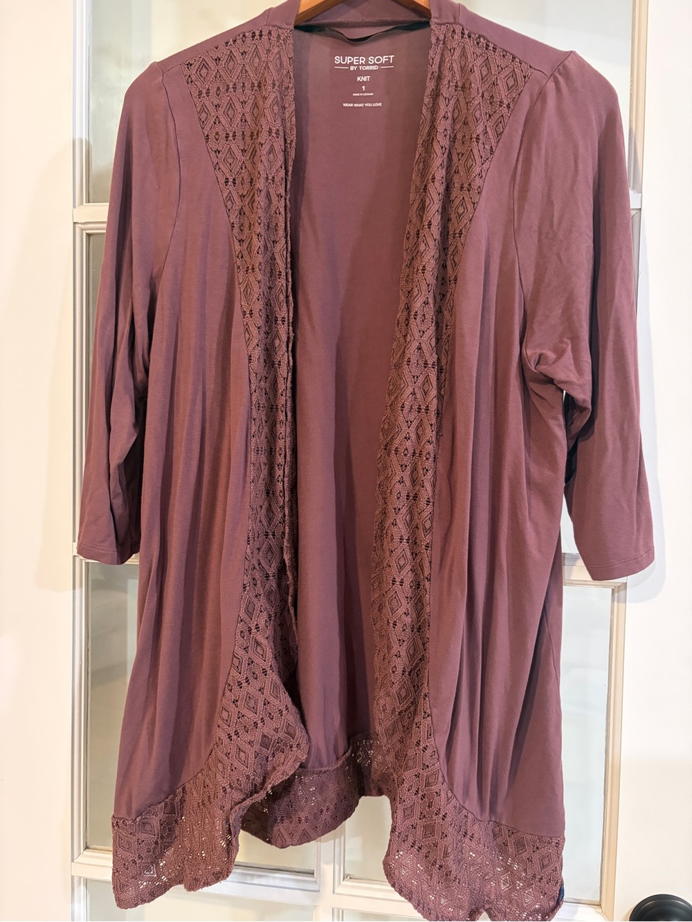 Torrid Super Soft Mauve Pink Open Front Crochet Trim Cardigan Plus Size Feminine